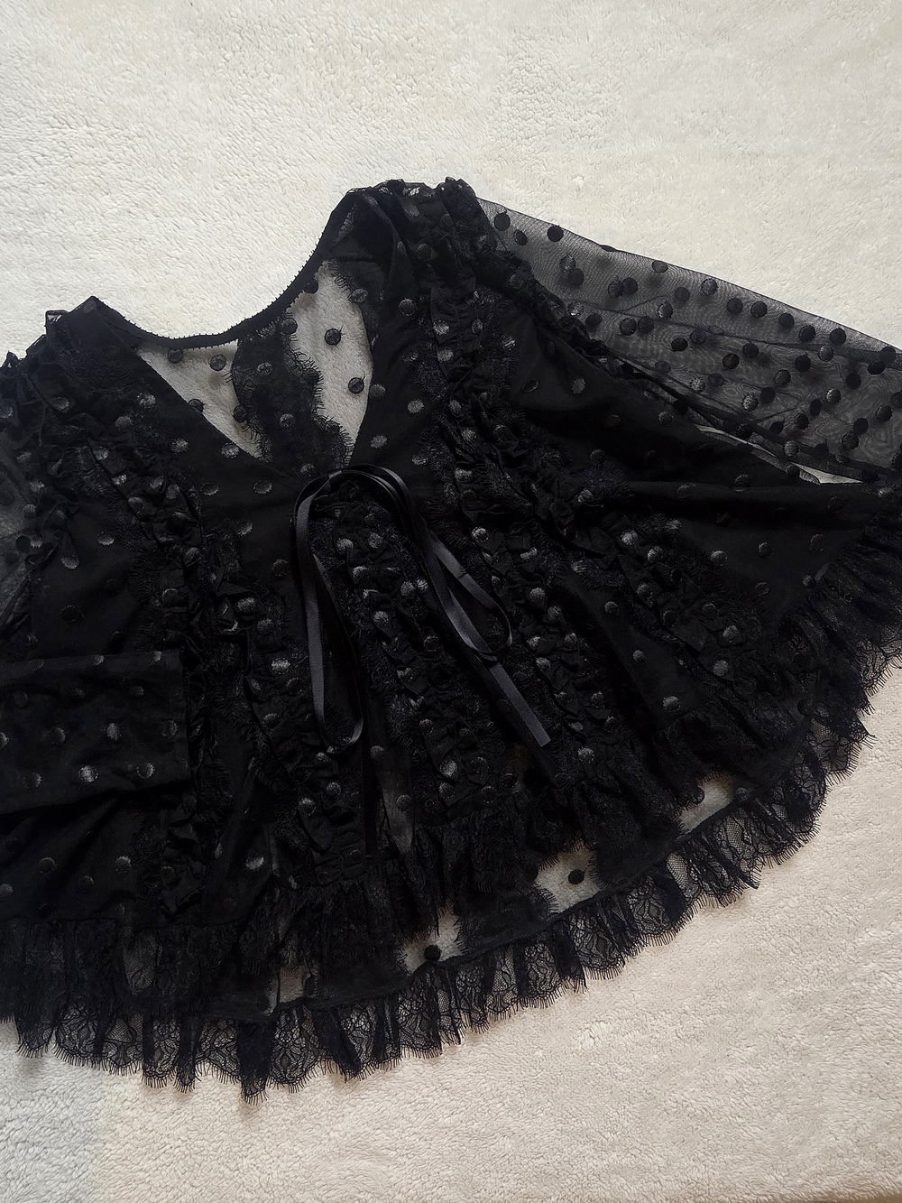 Alexis Clementine Dotted Mesh Blouse Black Sheer Ruffle Romantic Goth size S